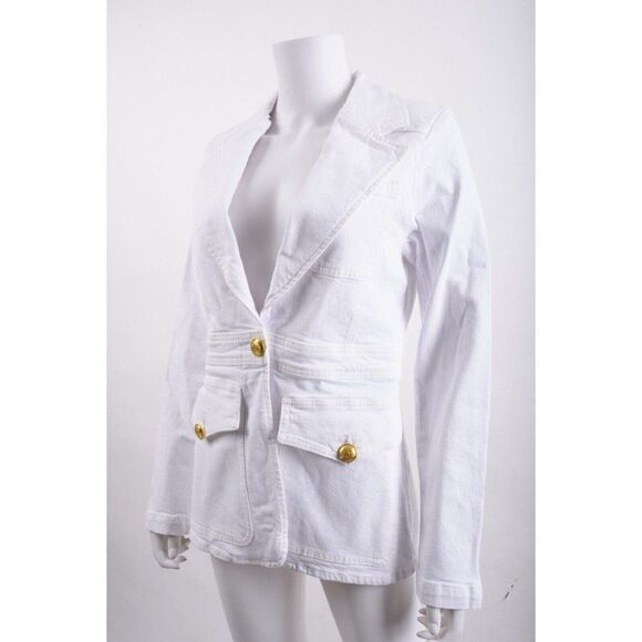 ALC Womens Amelia White Denim Jean Blazer Jacket Sz 00 Gold Buttons NWT - Picture 3 of 6